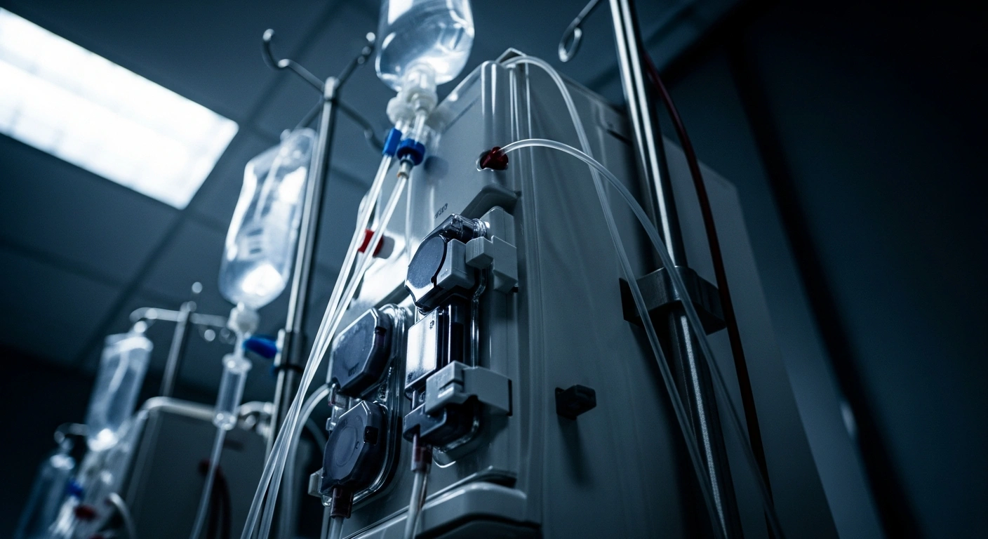 A close-up of medical dialysis equipment representing the Competition Commission of South Africa's excessive pricing case against Adcock Ingram Critical Care.