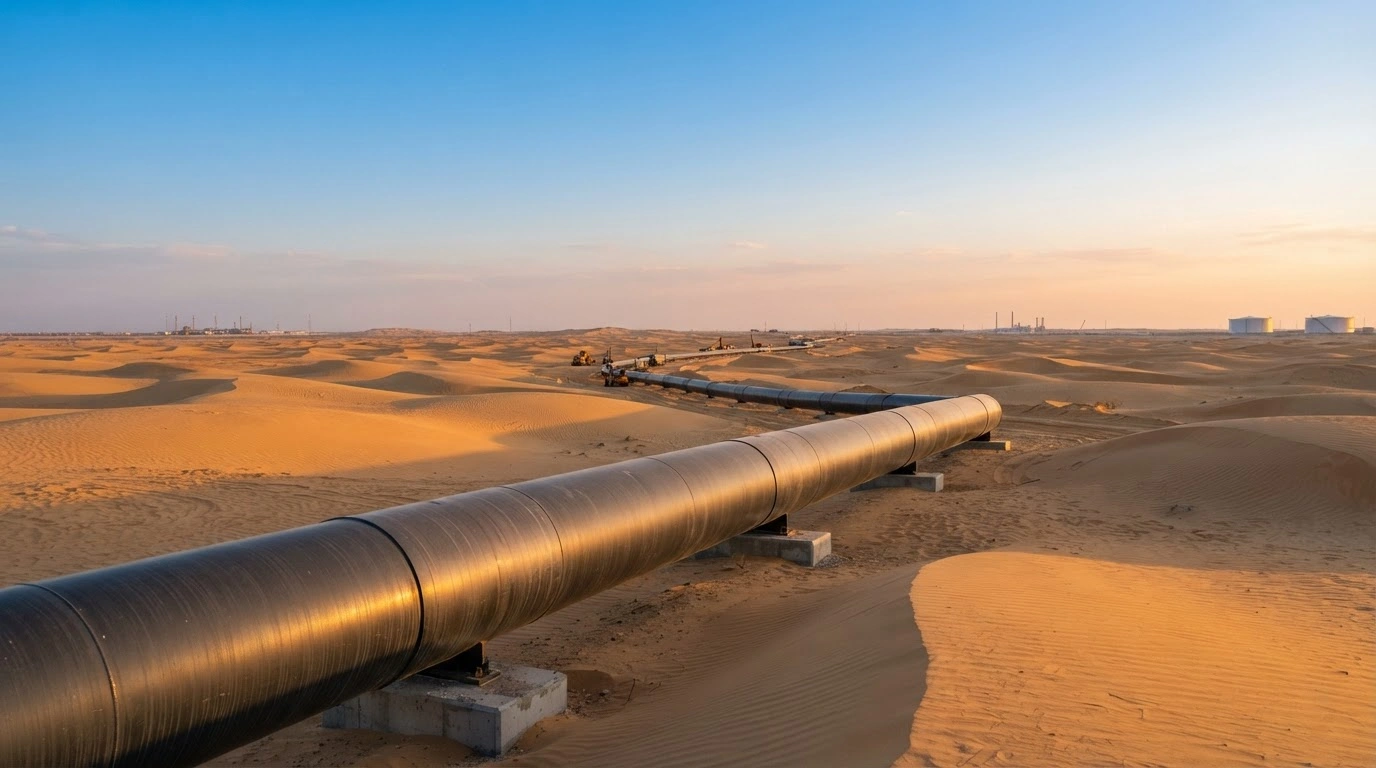 The Abu Dhabi National Oil Company is constructing a new crude oil pipeline across the desert to enhance energy export security for the UAE.