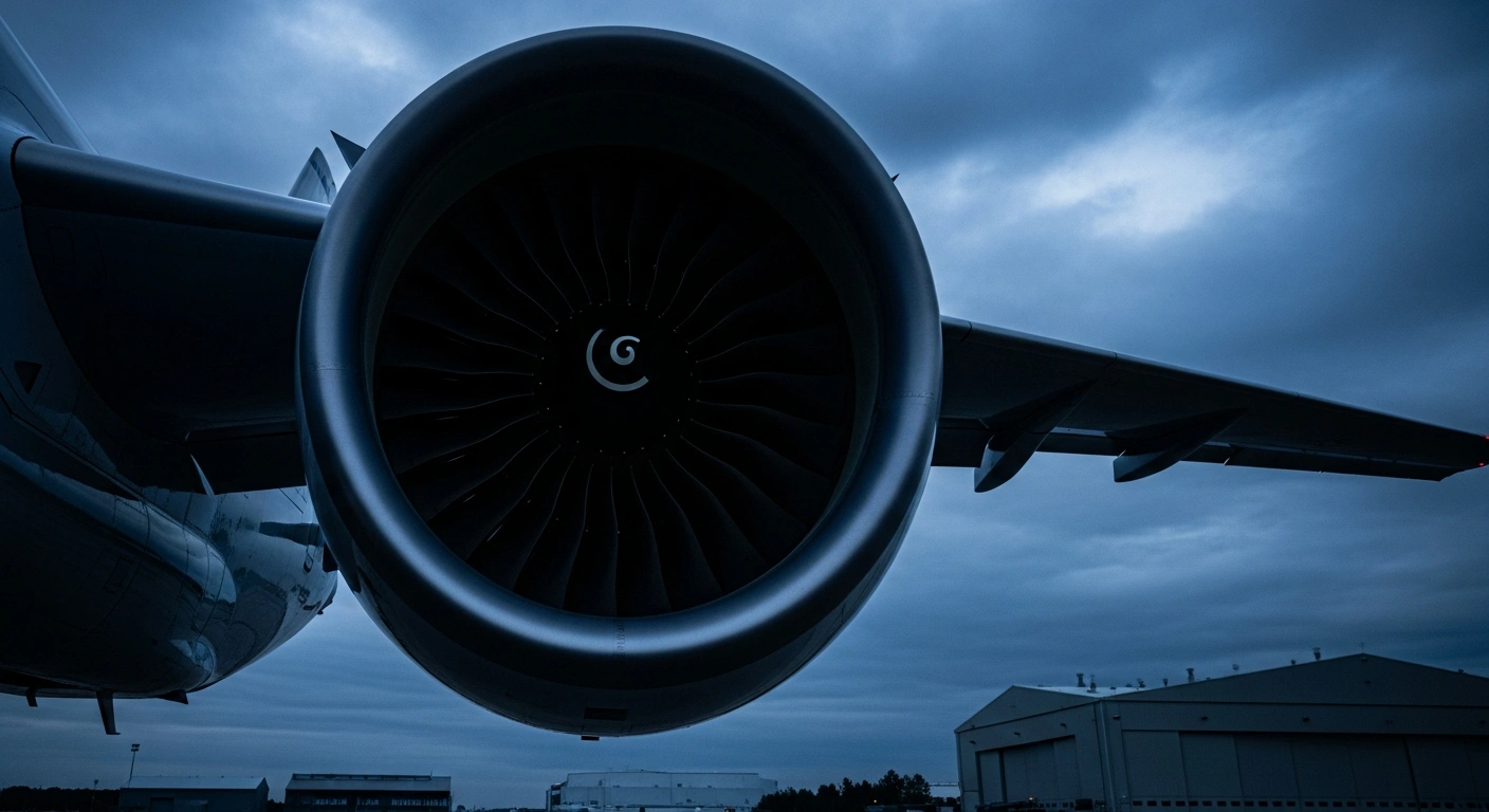 A close-up view of a jet engine turbine represents the investigation into the national security impact of imported commercial aircraft parts.