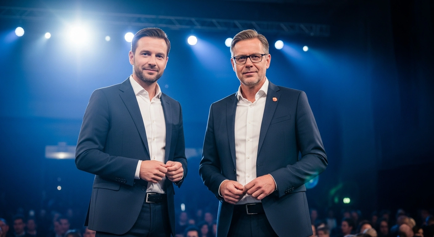 Alice Weidel and Tino Chrupalla stand together on a convention stage after being reelected as co-leaders of the AfD party in Germany.
