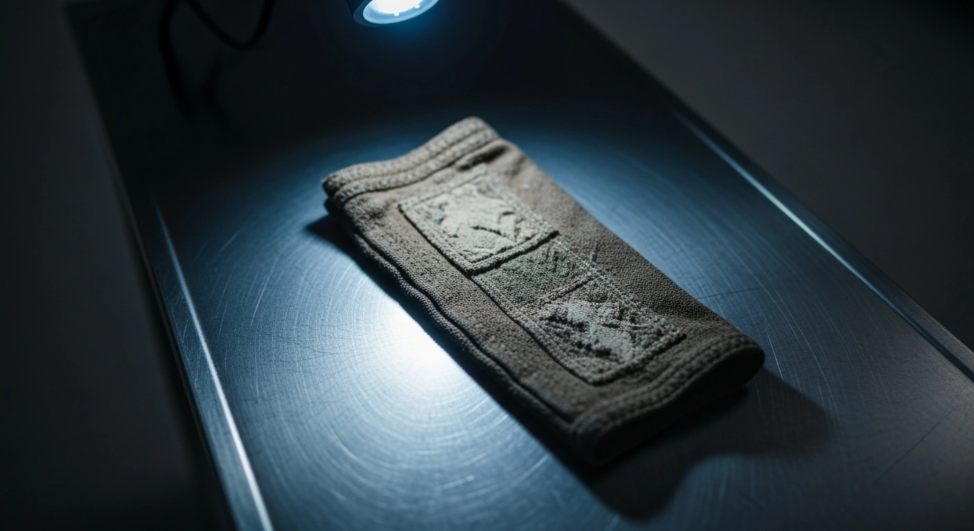 A piece of clothing evidence is displayed on a forensic table as part of an Australian Federal Police investigation into child abuse.