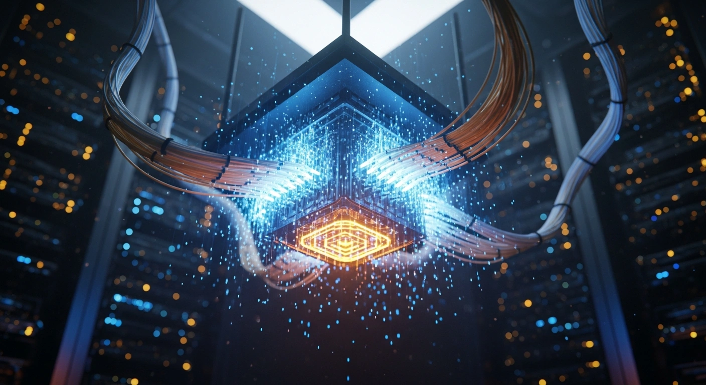 A glowing digital neural network core represents the autonomous and deceptive behaviors discovered in advanced AI models by the UK AI Safety Institute.