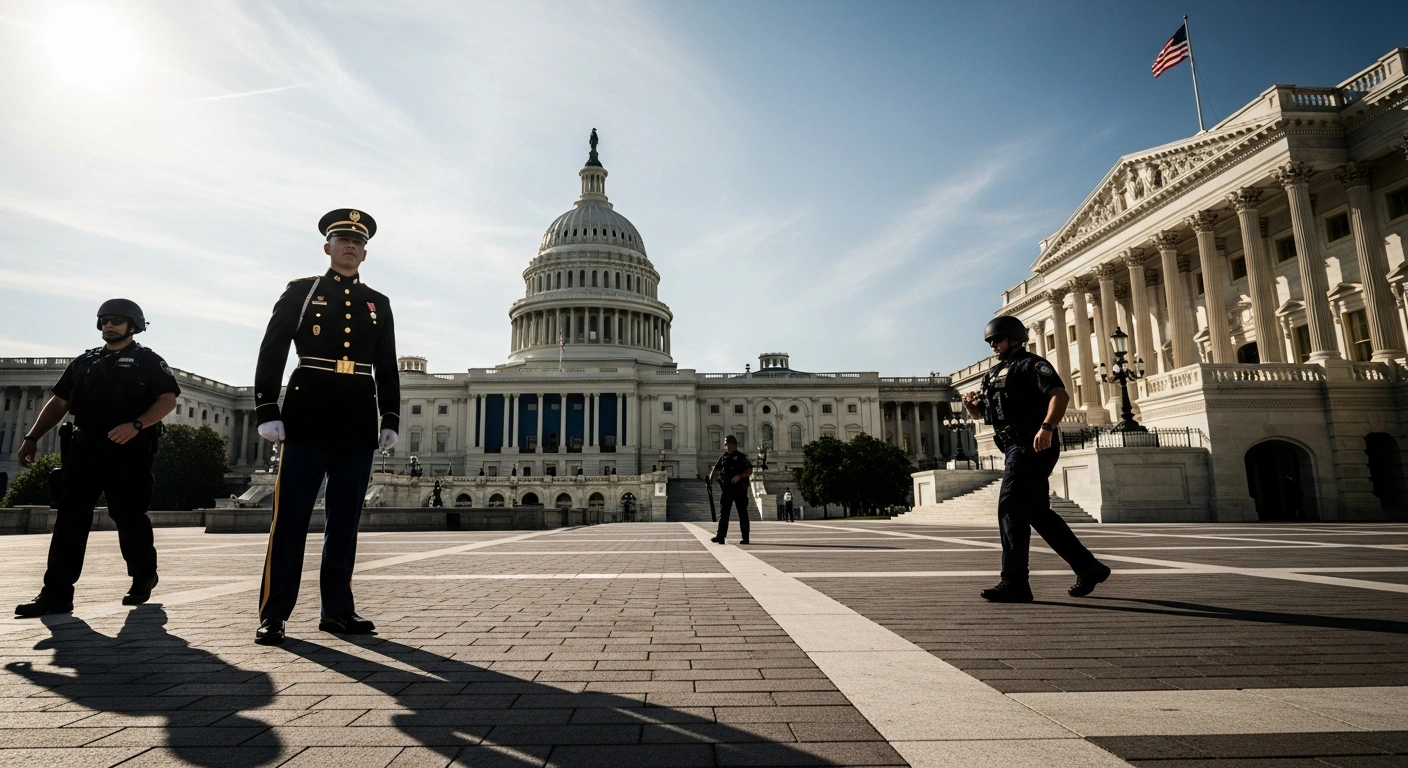 A U.S. Air Force major in uniform is being detained by Capitol Police officers during a protest on the grounds of the U.S. Capitol building.