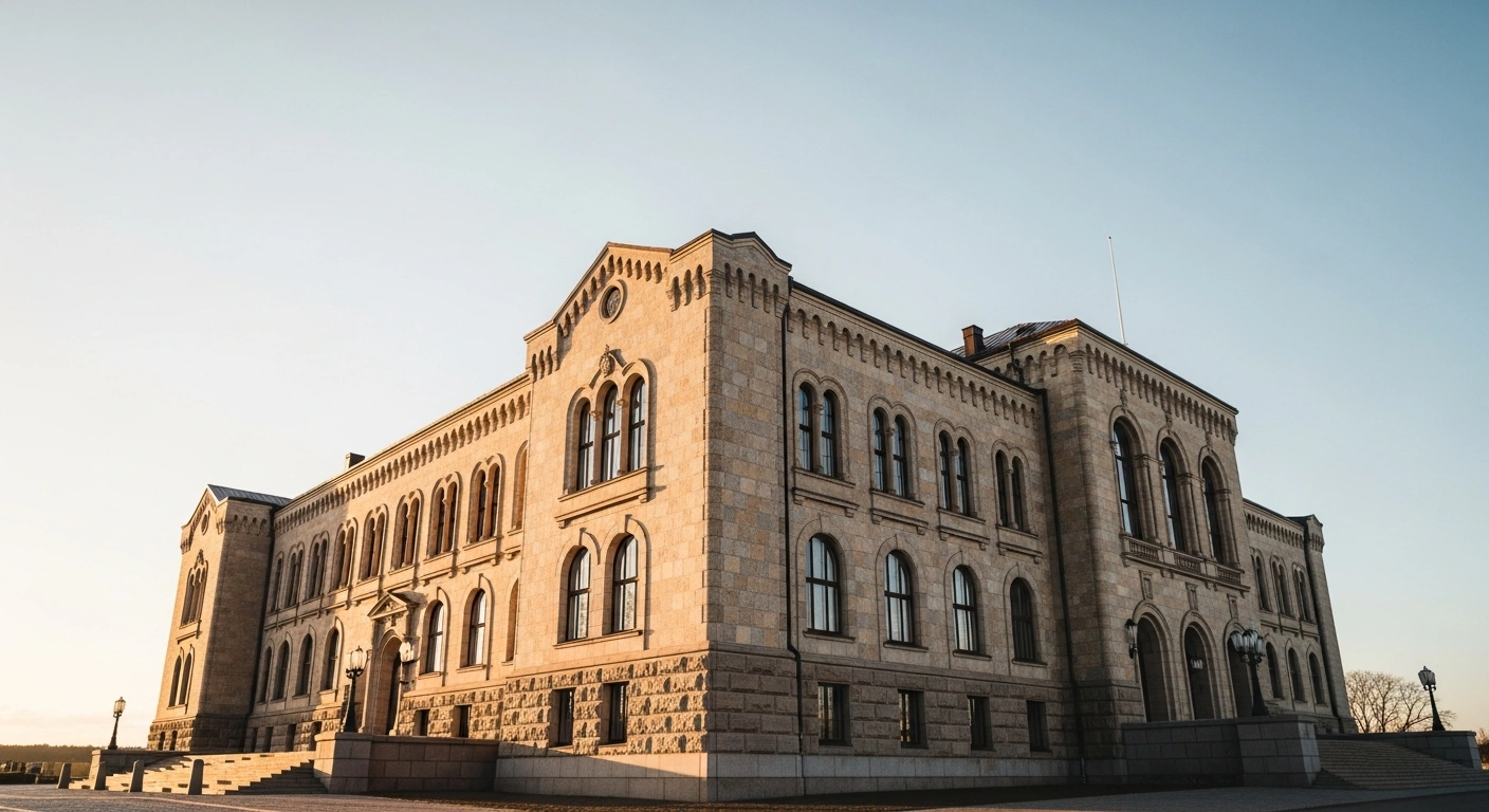 The Åland Parliament building stands under a clear sky as the regional government approves a new supplementary budget for the fiscal year.
