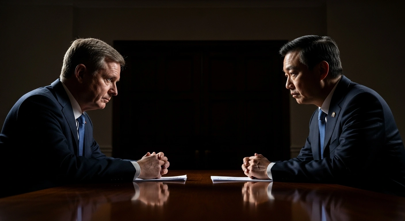 Australian Prime Minister Anthony Albanese and Singaporean Prime Minister Lawrence Wong are depicted in a somber, dimly lit meeting, their expressions serious as they discuss the critical Optus telecommunications outage, which led to four deaths and disrupted emergency services.