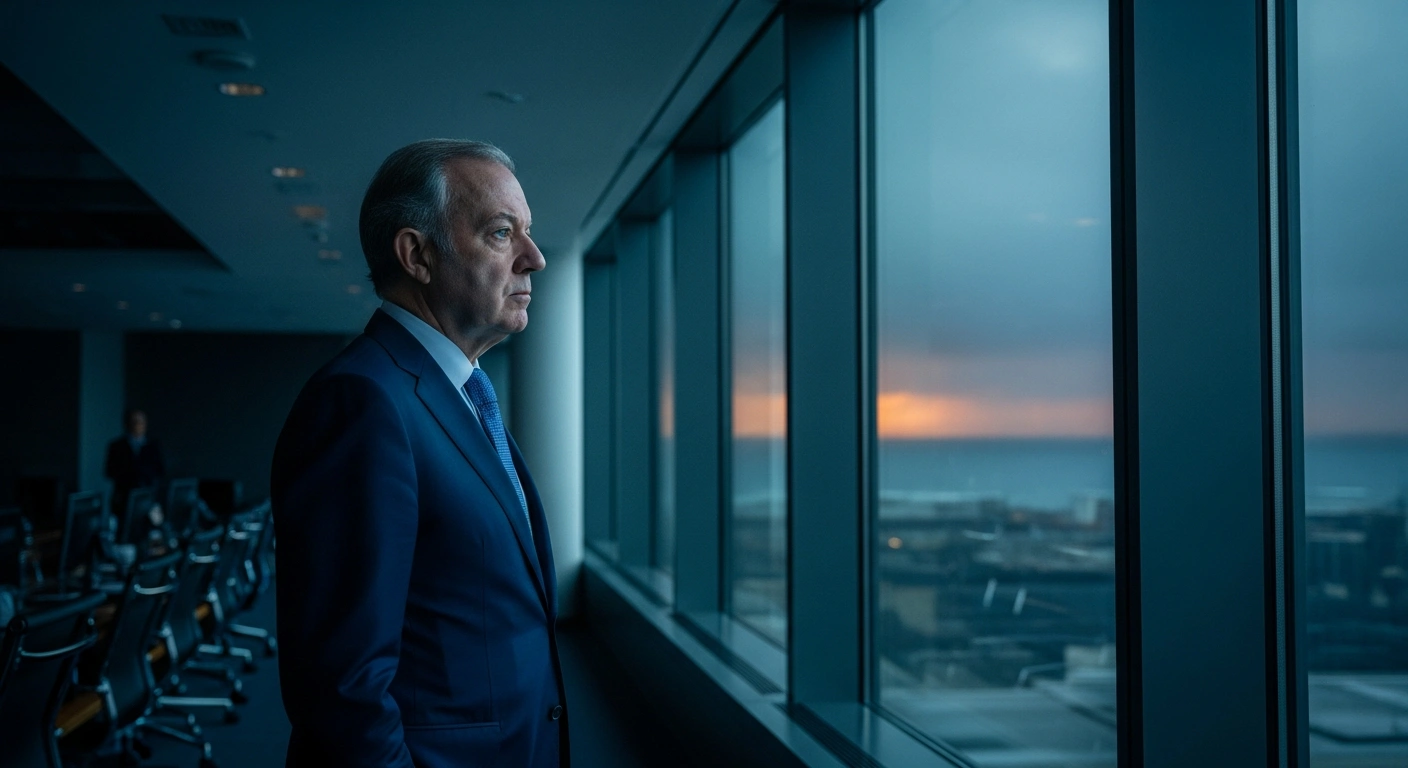 Spanish Foreign Minister José Manuel Albares looks out a window with a concerned expression as he contemplates the regional instability in Iran and its potential impact on Europe.