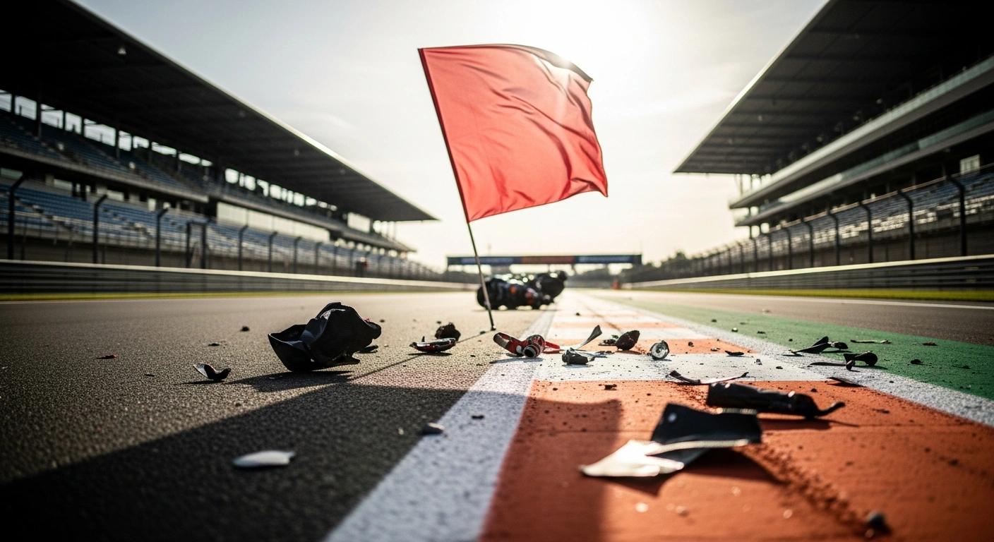 The aftermath of a high-speed collision between Alex Marquez and Pedro Acosta at the Circuit de Barcelona-Catalunya during the Grand Prix of Catalunya.