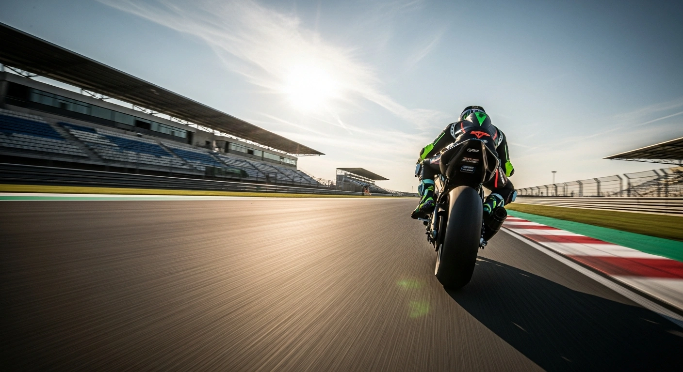 A professional motorcycle racer leans into a sharp turn on their bike during the Moto2 Hungarian Grand Prix at the Balaton Park Circuit.