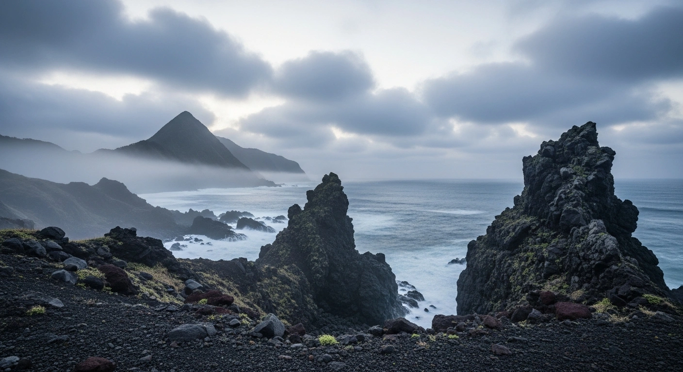 A scenic view of the rugged Amami Islands coastline in Kagoshima Prefecture, Japan, following a magnitude 5.2 earthquake.