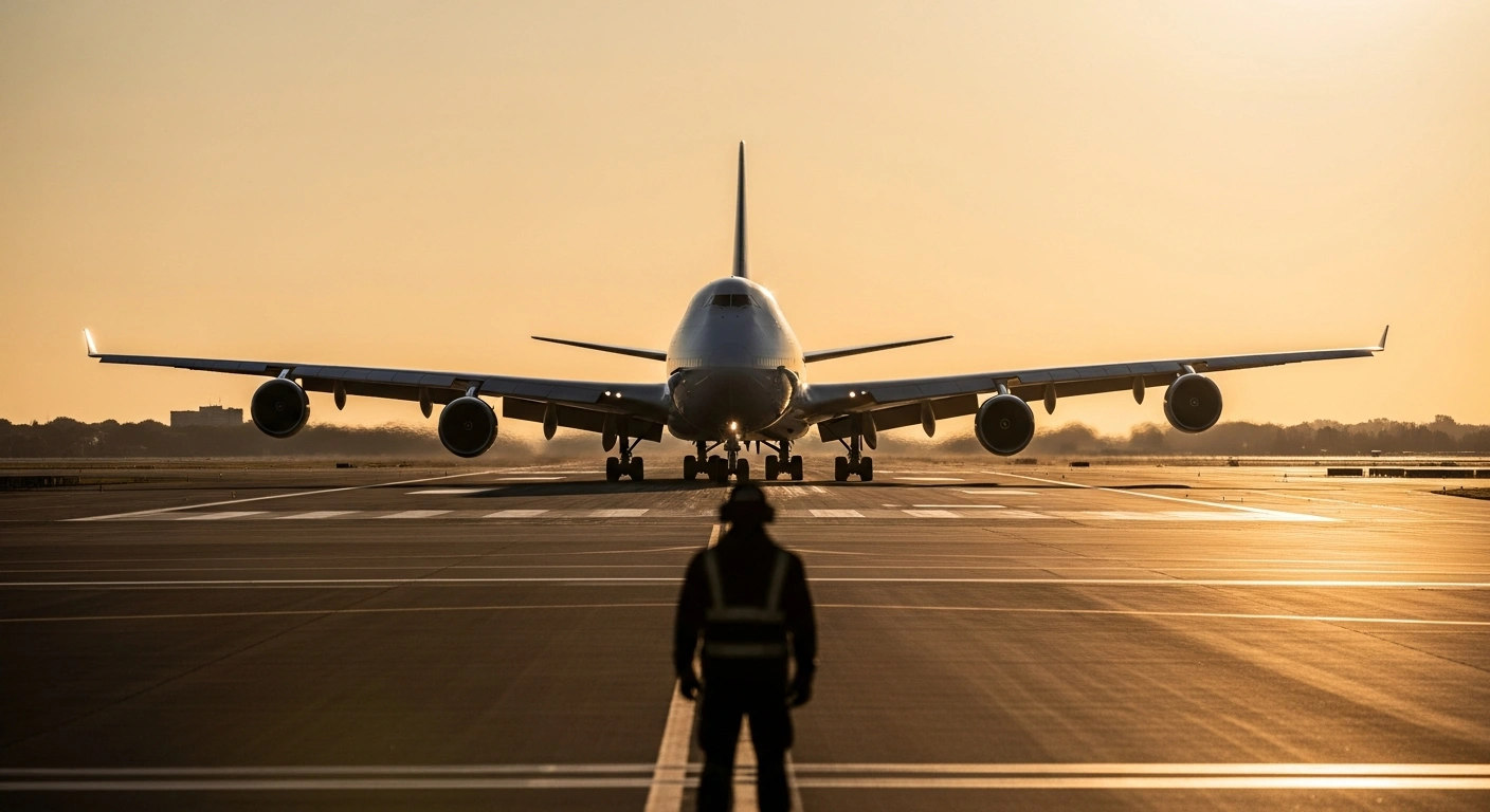 A commercial airplane lands at an American airport as thousands of U.S. citizens return home from the Middle East.