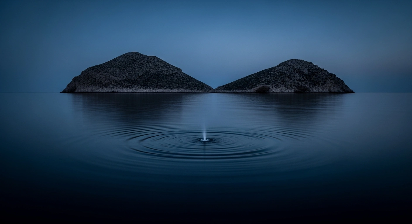A wide view of the Aegean Sea at twilight near the Greek island of Amorgos following a magnitude 3.6 earthquake.