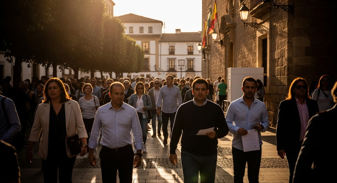 Voters leave a polling station in Andalusia during a pivotal regional election that signals shifting political trends in Spain.