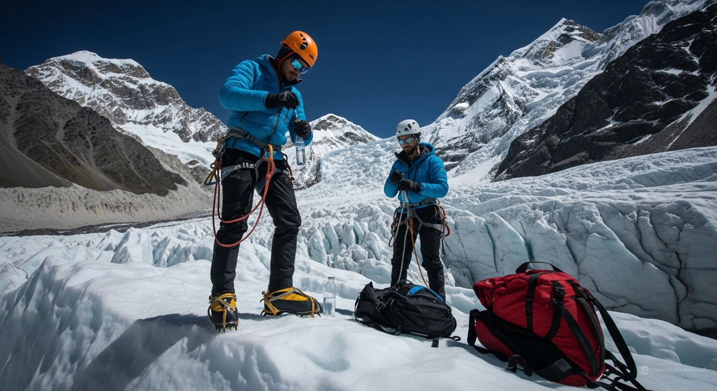Scientists from Argentina and Chile collect water samples from an Andean glacier to study microplastic pollution in high-mountain ecosystems.