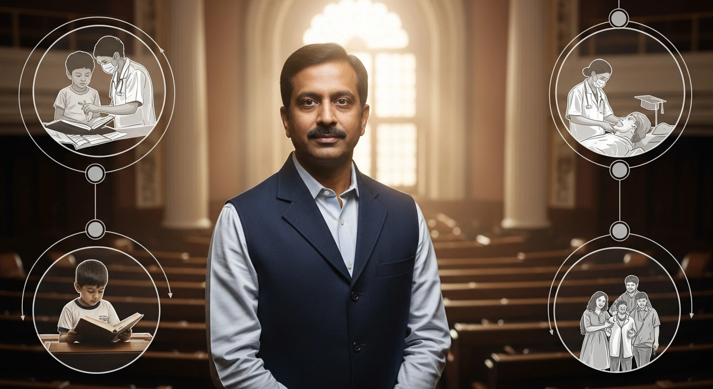 Andhra Pradesh Finance Minister Payyavula Keshav stands in a legislative chamber, symbolizing the presentation of the Rs 3.22 lakh crore budget for the 2025-26 fiscal year, which emphasizes welfare schemes, education, healthcare, and projects a 14% GSDP growth.
