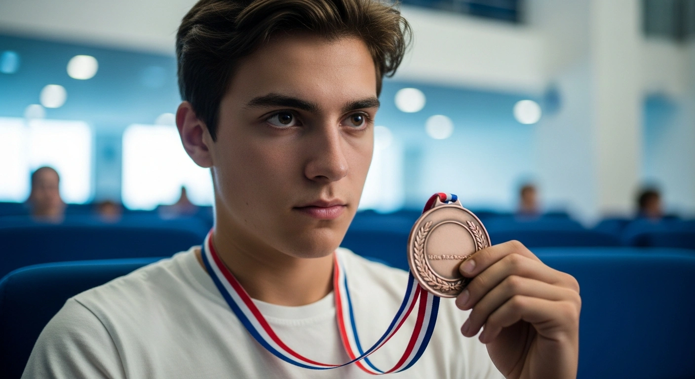 Andreas Vase Haraldsson holds his bronze medal after competing for Denmark at the International Mathematical Olympiad in China.