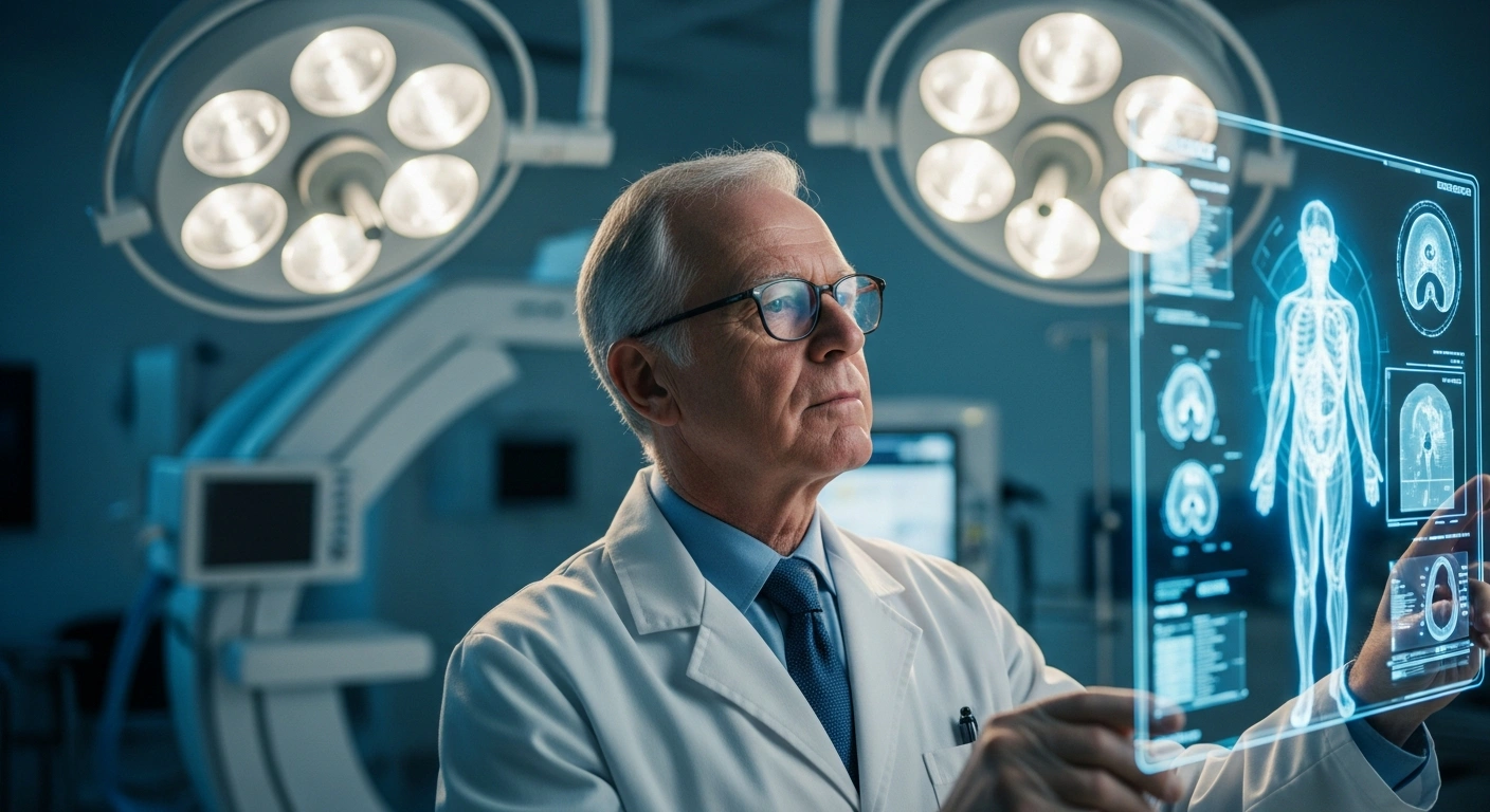 Andrei Kaprin, Director General of the National Medical Research Radiological Centre, stands in a modern laboratory setting while being recognized for his contributions to oncology.