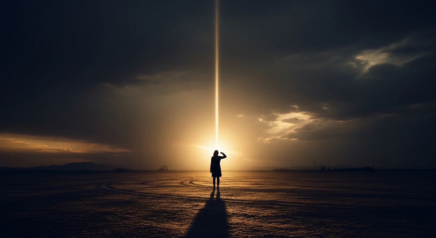 A lone, resolute figure stands silhouetted against a desolate landscape under a tumultuous sky, symbolizing the urgent call by Representative Alexandria Ocasio-Cortez for a re-evaluation of US military aid to Israel, citing concerns about enabling genocide in Gaza and the need to uphold Leahy laws.