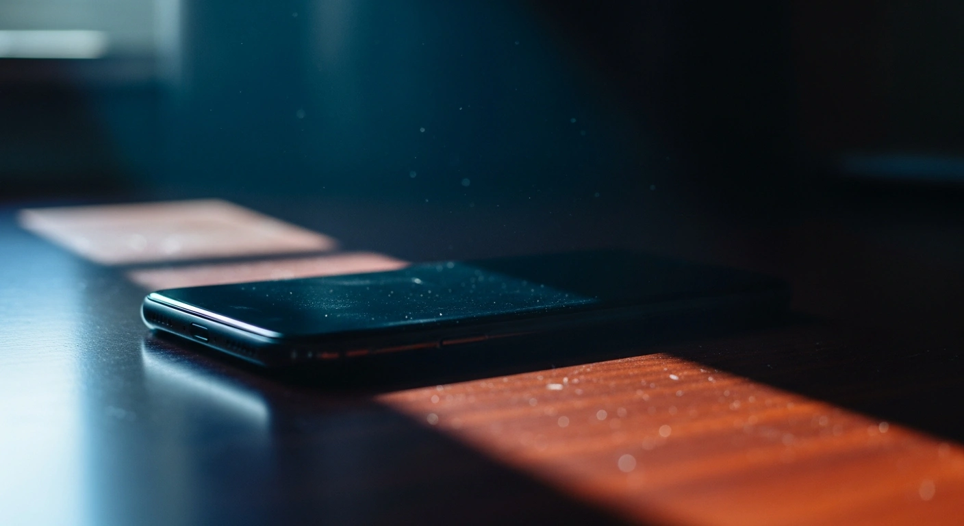 A modern smartphone sits on a dark desk representing the Apple privacy lawsuit settlement and potential compensation for affected users.