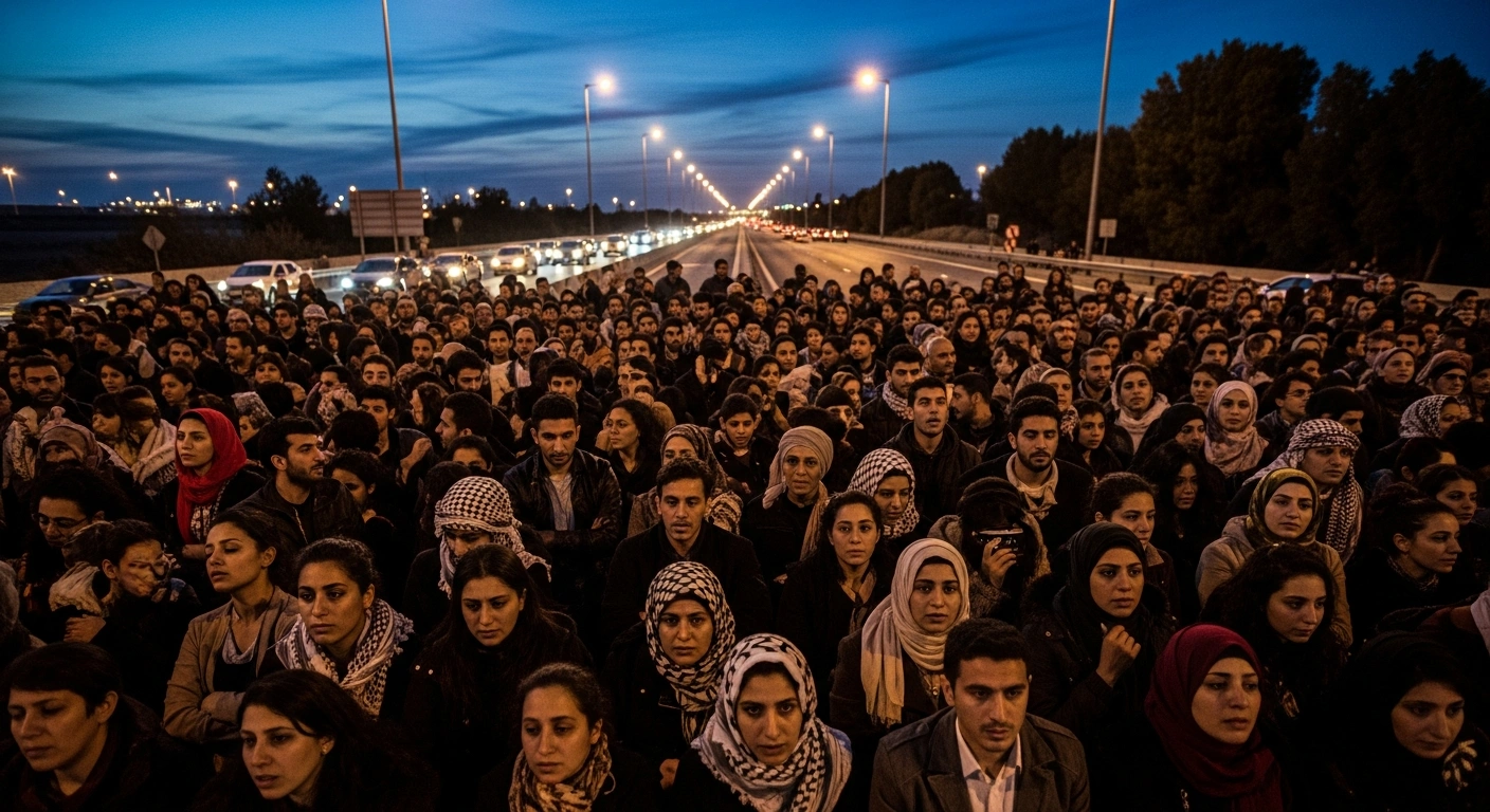 Arab families and activists are seen protesting on Tel Aviv's Ayalon Highway, blocking traffic to demand government action against the surge in violent crime and murders within their communities in Israel.