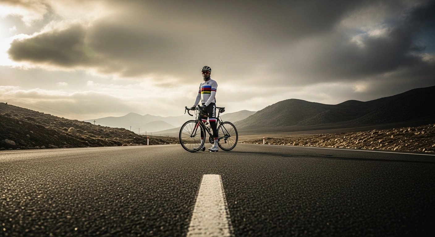 A lone cyclist stands on a remote road in Turkey following the removal of Ardahan Governor Mehmet Fatih Çiçekli from his official position.