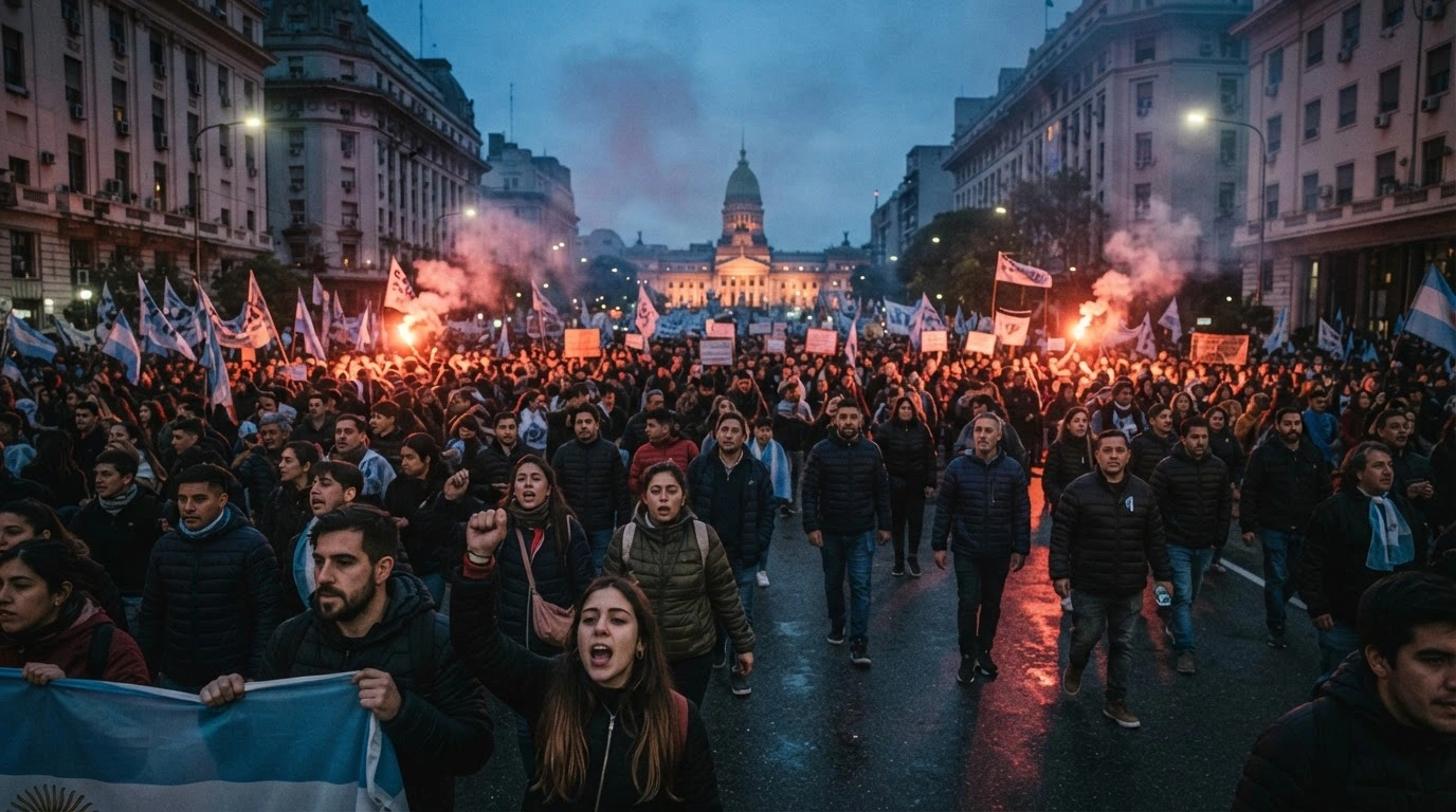 Thousands of protesters gather in the streets of Argentina to demonstrate against government austerity measures and economic reforms.