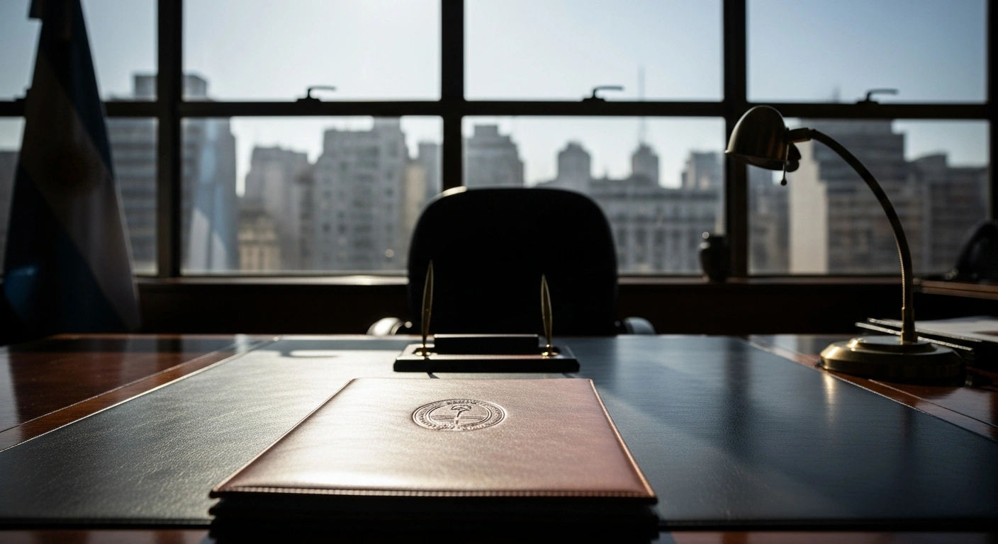 A close-up shot of an official government document on a desk representing the new immigration control decree introduced by President Javier Milei in Argentina.
