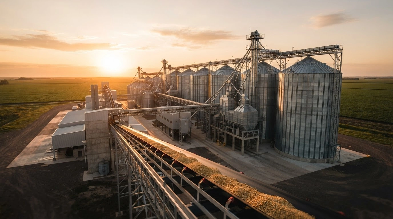 A modern soy processing plant stands in the Argentine countryside, representing a major expansion in the nation's agricultural export capacity.
