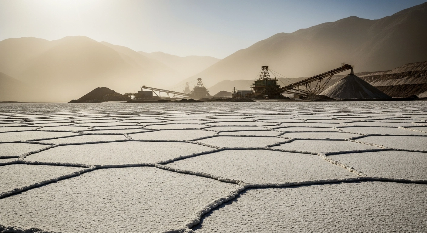 Industrial lithium extraction equipment operates on the vast salt flats of Salta, Argentina, as part of a major expansion project by the South Korean firm Posco.