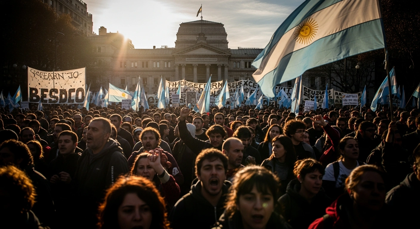 Hundreds of Argentinians are seen protesting outside the US Embassy in Buenos Aires, holding flags and banners, condemning recent US military actions in Venezuela and the capture of President Nicolás Maduro on narco-terrorism charges.