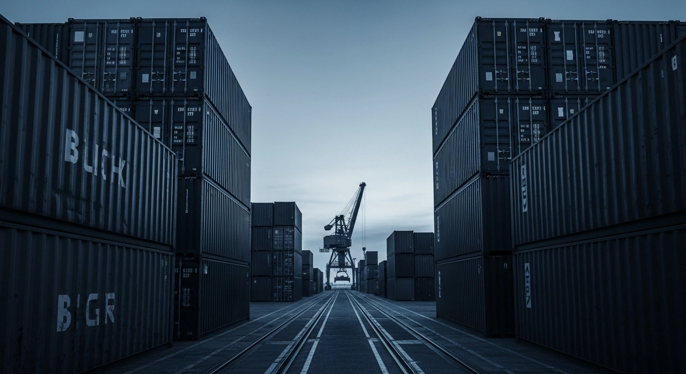 A view of shipping containers at a port in Argentina representing the country's narrowed trade surplus and shifting economic balance.
