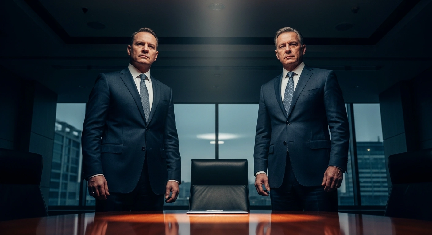 Argentine football executives Victor Blanco and Cristian Malaspina stand in a boardroom while facing allegations of tax evasion linked to the Argentine Football Association.