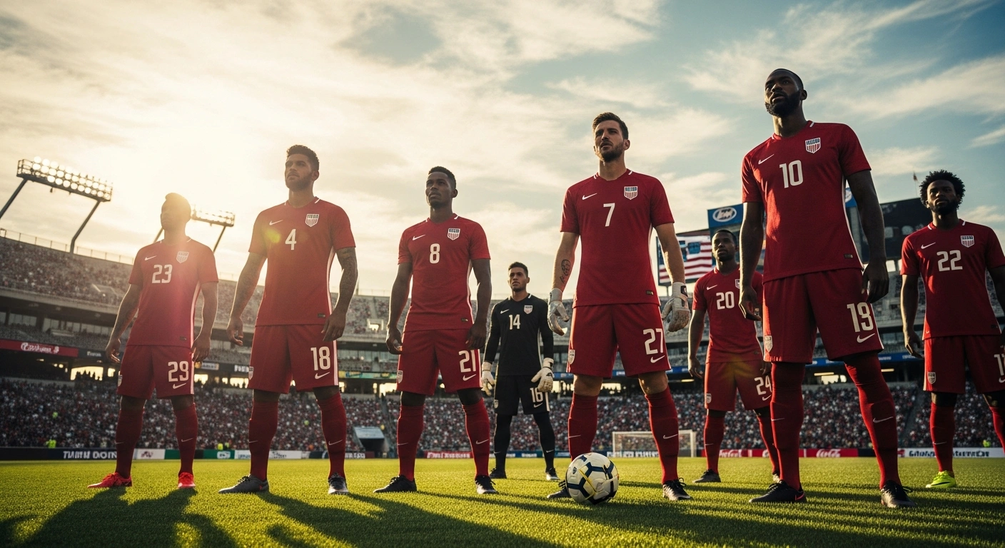 Argentine soccer players stand on a field in the United States during a diplomatic incident involving national symbols and free expression.