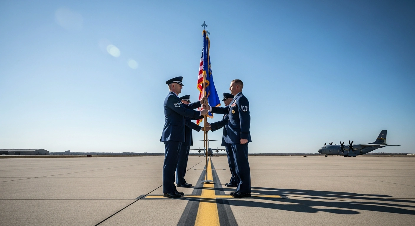 Two U.S. Army officers participate in a change of command ceremony for the 19th Battlefield Coordination Detachment at Ramstein Air Base in Germany.