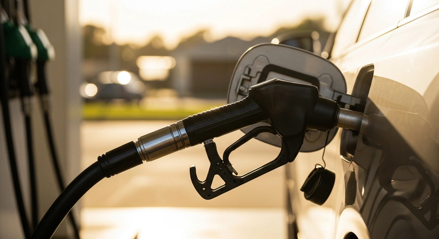 A fuel pump nozzle fills a car tank at an Australian gas station as Prime Minister Anthony Albanese extends the temporary fuel excise cut to provide cost-of-living relief.