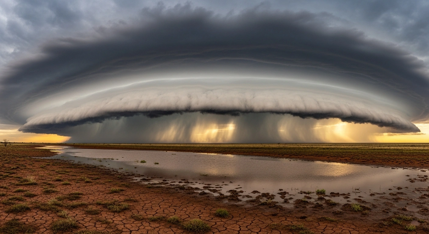 A massive northwest cloudband moves across the Australian landscape, bringing heavy rainfall to drought-affected regions and causing localized flooding.