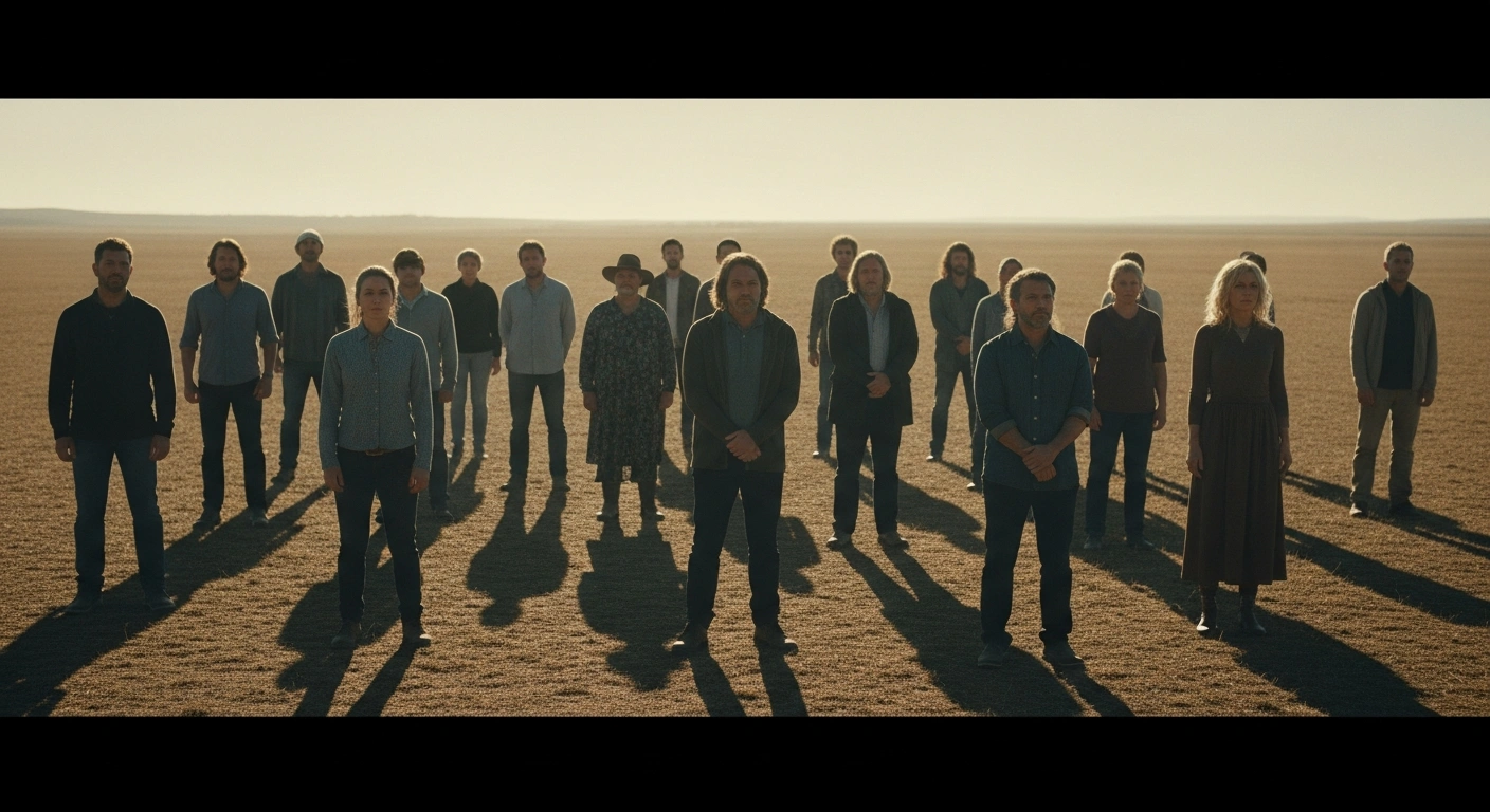 A diverse group of people stands in a sunlit field representing the shifting religious demographics and secular trends in Australia.