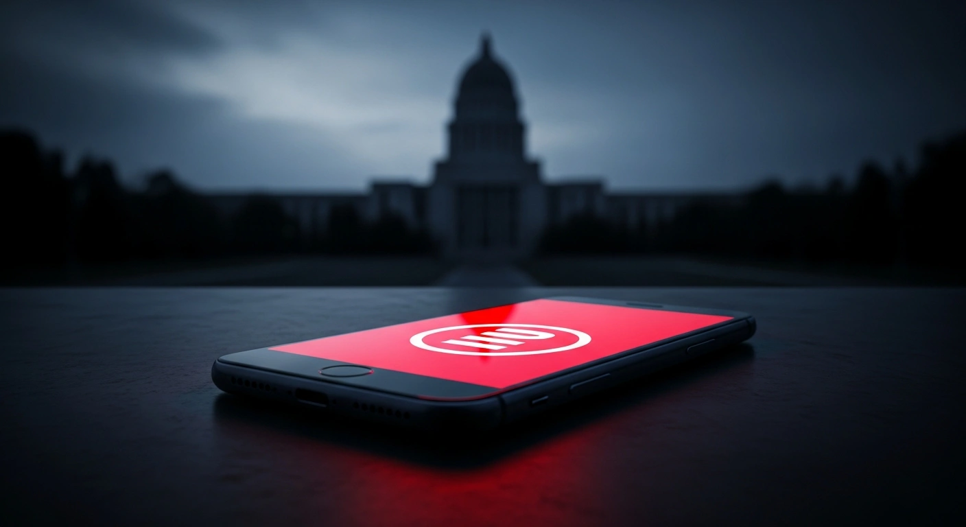 A glowing smartphone sits on a dark surface representing the Australian government's increased enforcement of social media bans for minors.