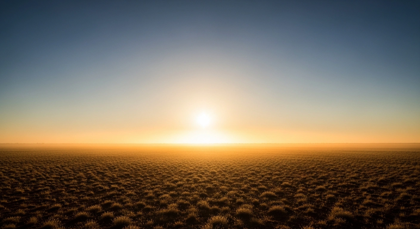 A sun-drenched, arid landscape in southeastern Australia experiences unseasonable winter warmth under a clear sky.