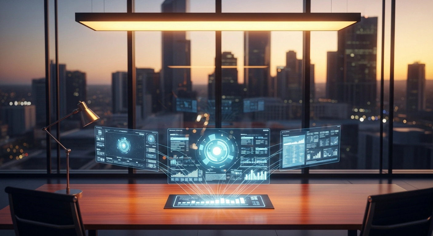 A modern office desk featuring a digital interface that represents the consolidation of Australian business registers into the new Director ID system.