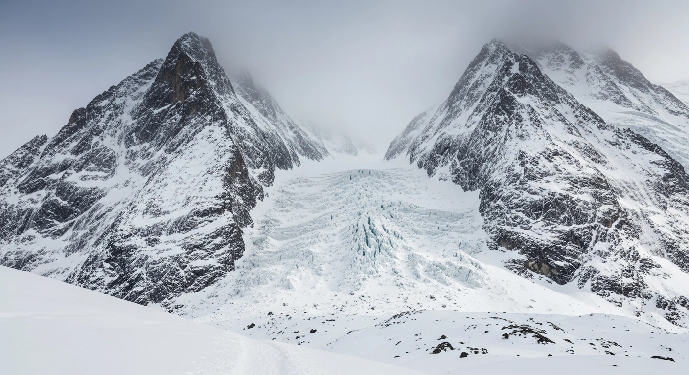 A wide, low-angle photograph captures the imposing, snow-laden peaks of the Austrian Alps under a cold, overcast sky, illustrating the deep, unstable snowpack and dangerous alpine conditions prevalent during a winter season with high avalanche fatalities.