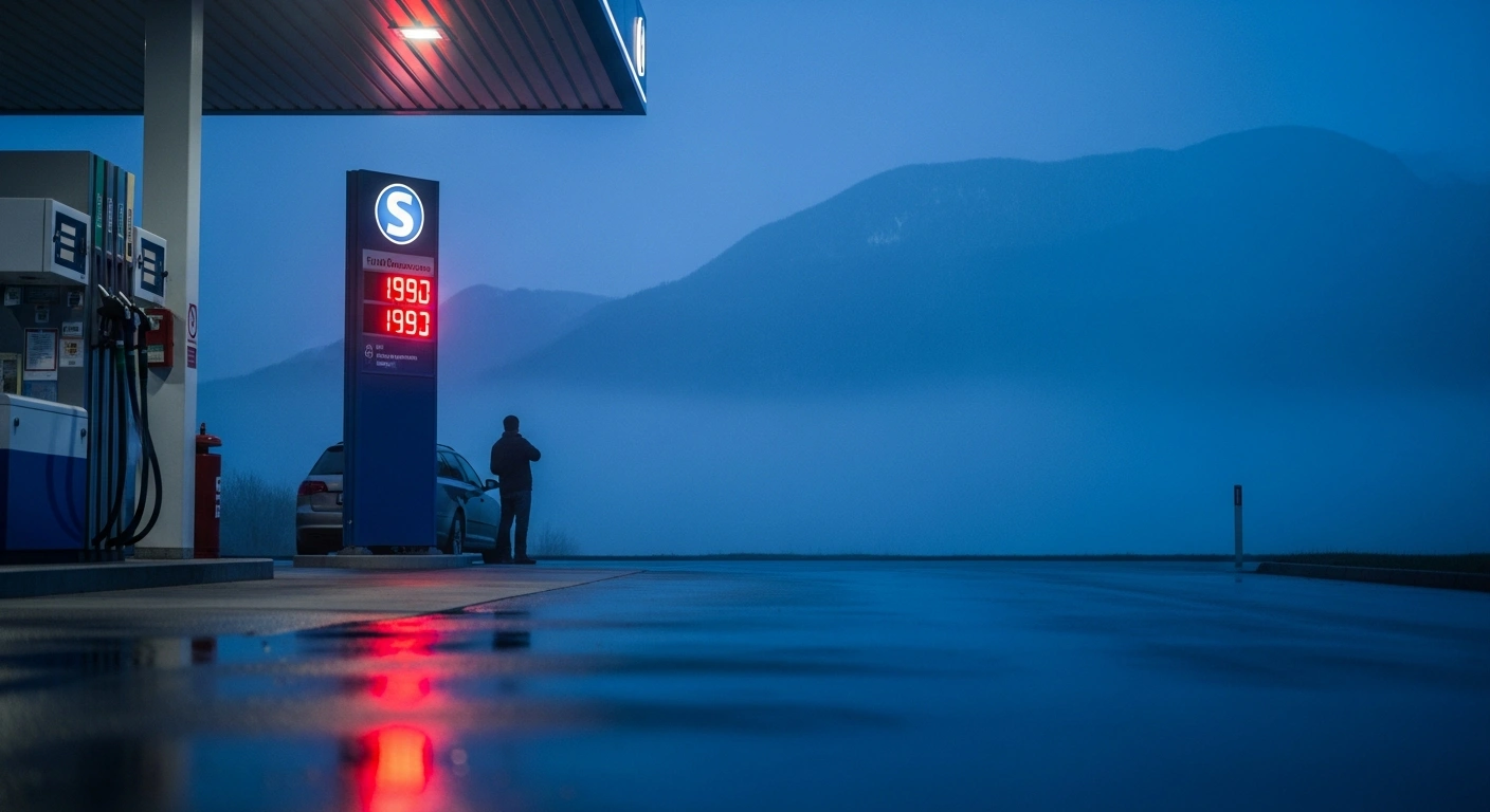 A person stands at a fuel pump in Austria during a period of record-high energy prices and economic uncertainty.