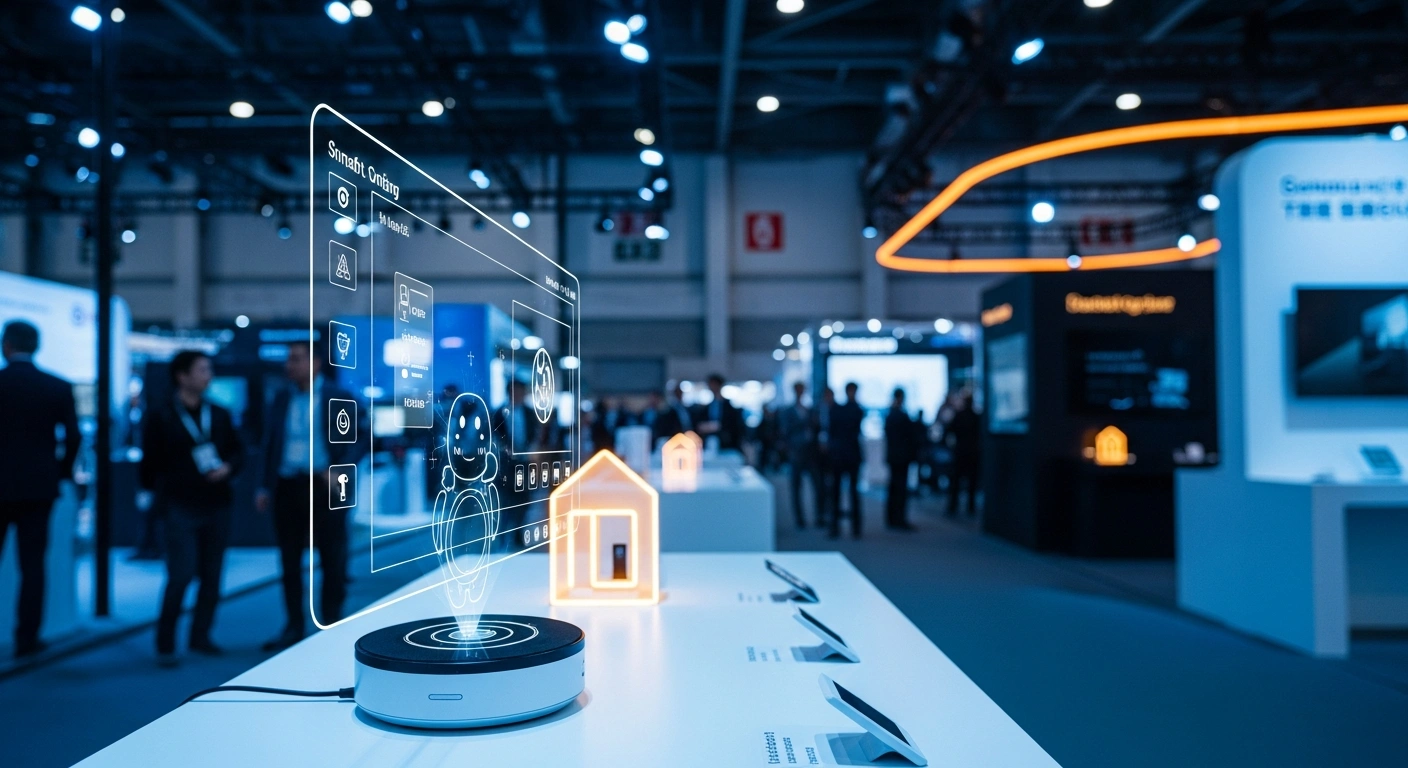 A wide-angle view of the 2026 Appliance and Electronics World Expo in Shanghai showcasing advanced smart home technology and artificial intelligence innovations.