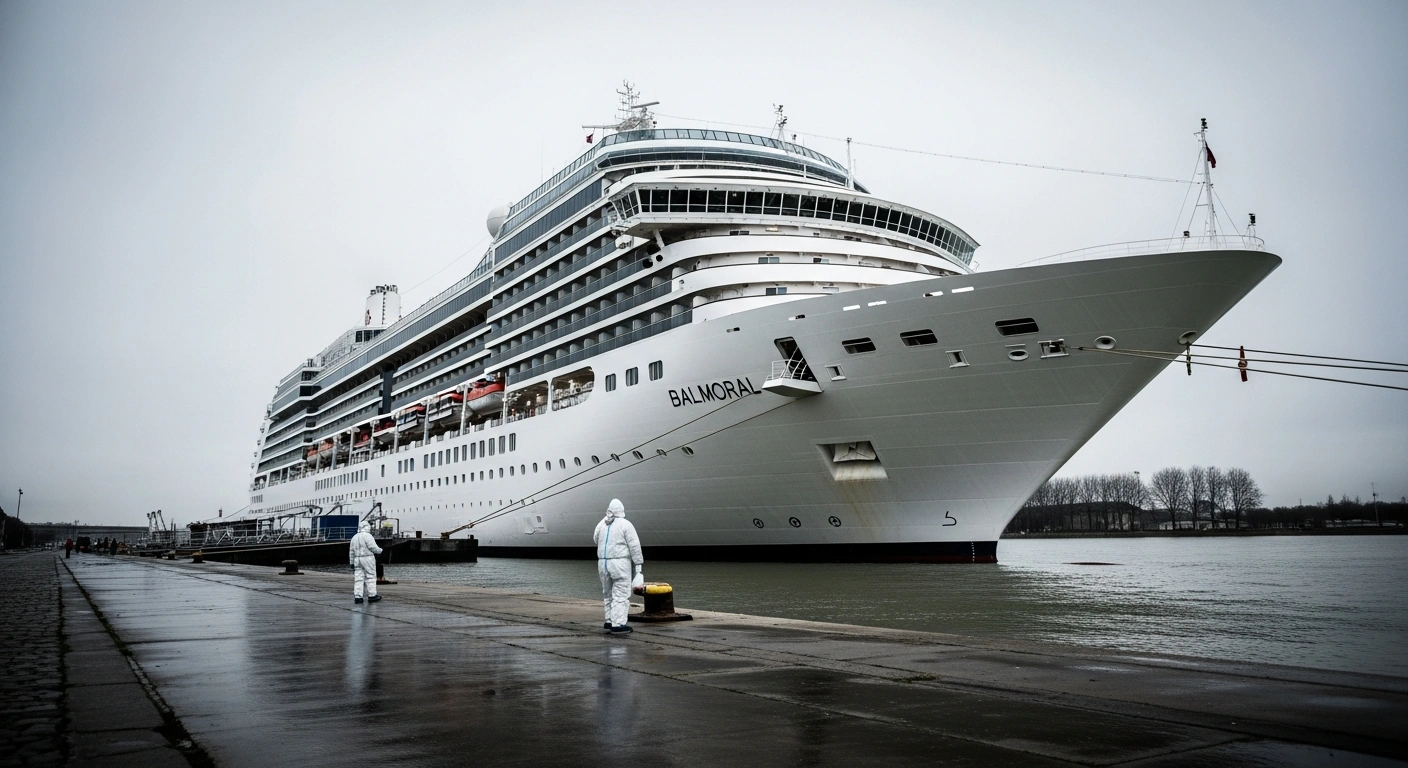 The British cruise ship Balmoral is docked in Bordeaux, France, while health authorities manage a gastrointestinal illness outbreak among the passengers.