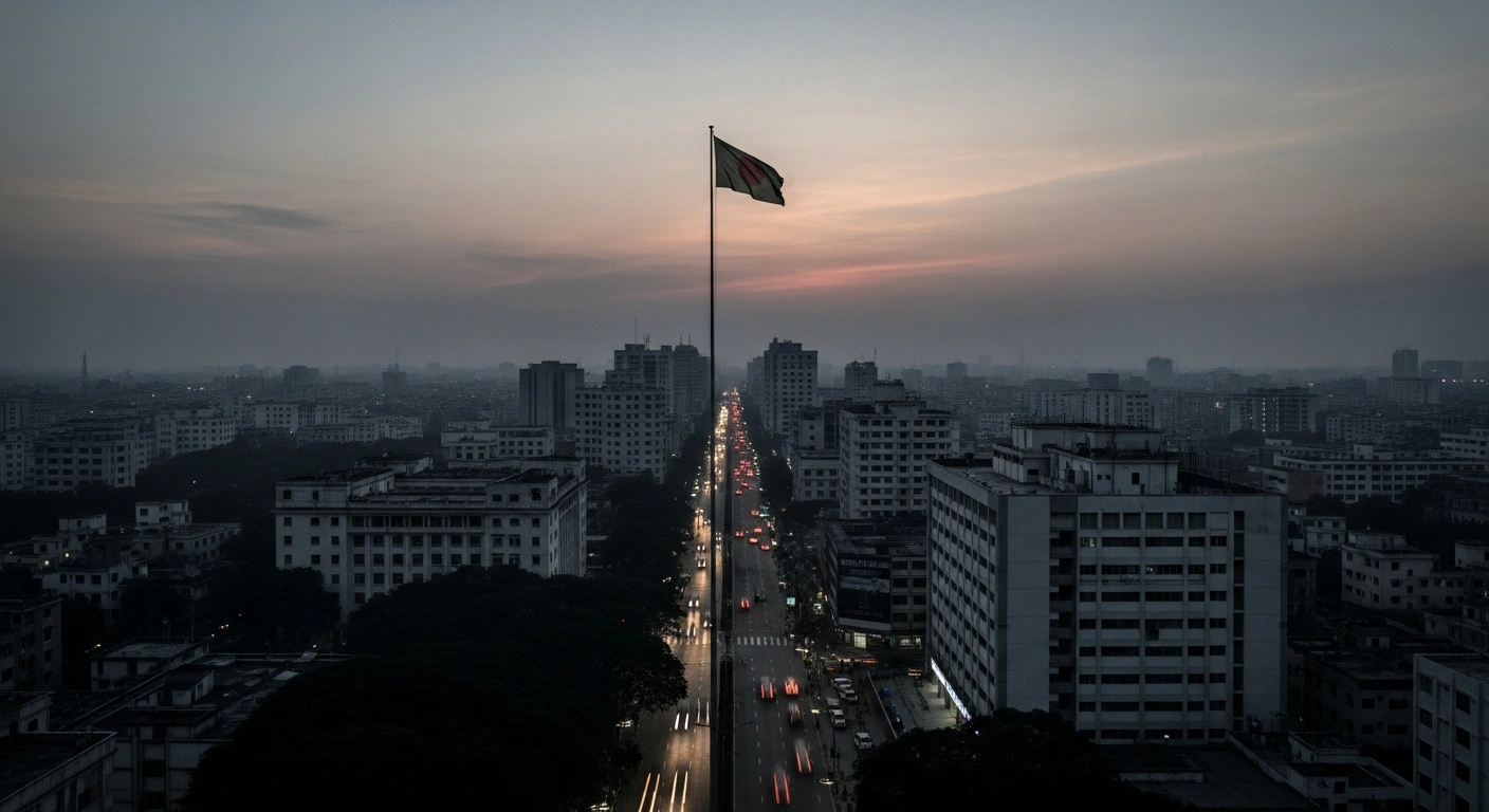 A darkened cityscape in Bangladesh during the Independence Day holiday as the government cancels decorative lighting to conserve electricity.