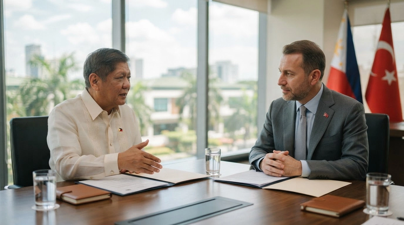 A representative from the Moro Islamic Liberation Front meets with a Turkish diplomat to discuss international observation for the upcoming Bangsamoro parliamentary elections.