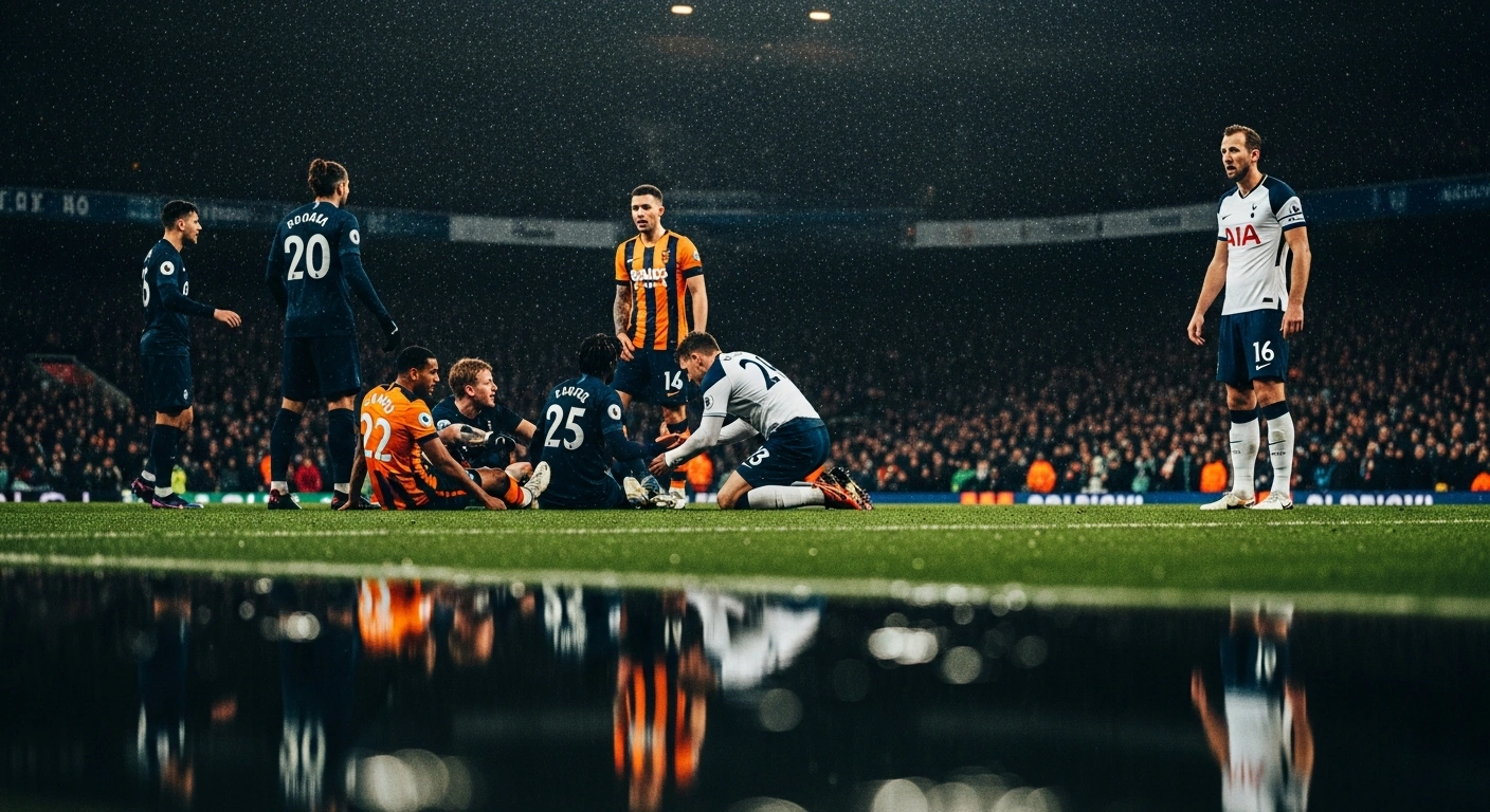 A dramatic, low-angle photograph captures the intense emotion of a football match under stadium floodlights, showing players from Bayern Munich and Union Berlin with mixed expressions after a hard-fought 2-2 draw, which concluded Bayern's 16-game winning streak.