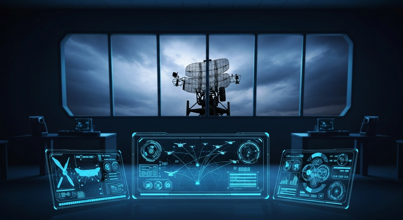 A modern military command center displays advanced radar and drone defense technology as part of the Belarusian state armament program.