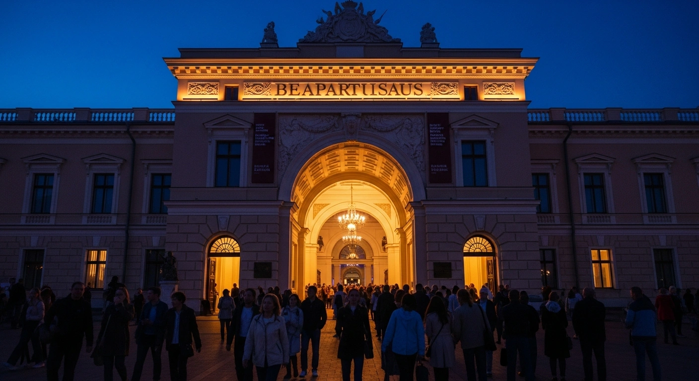 Visitors gather at a historic museum in Belarus during the annual Museum Night 2026 celebration to enjoy evening cultural programs.