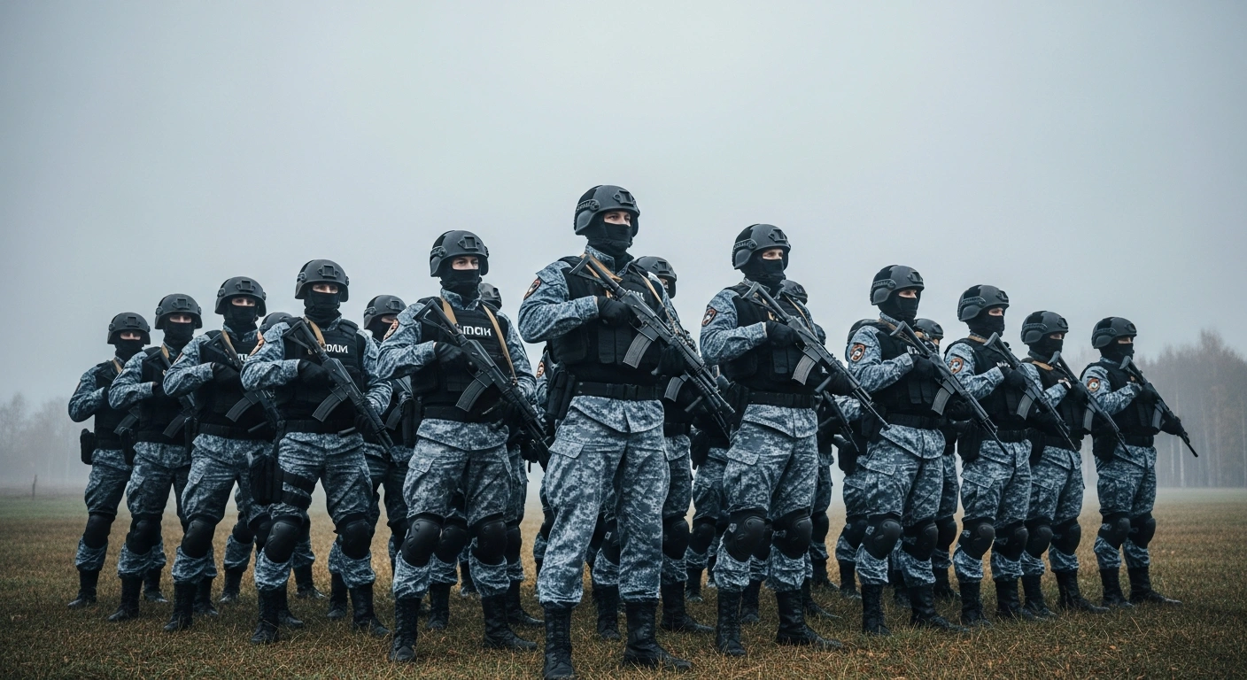Belarusian law enforcement officers participate in a tactical security exercise in Vitebsk to evaluate regional readiness.