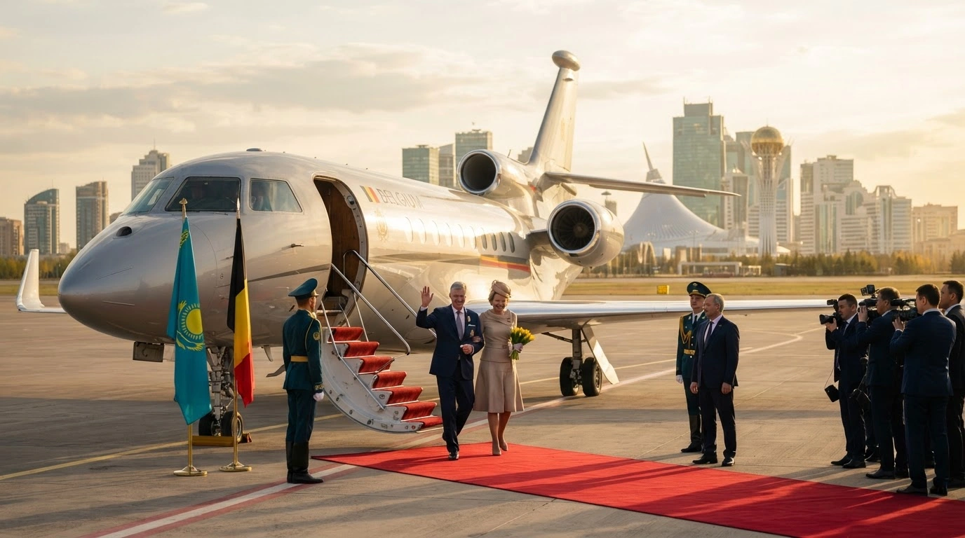 King Philippe and Queen Mathilde of Belgium arrive in Astana, Kazakhstan, for a formal state visit to strengthen bilateral relations.